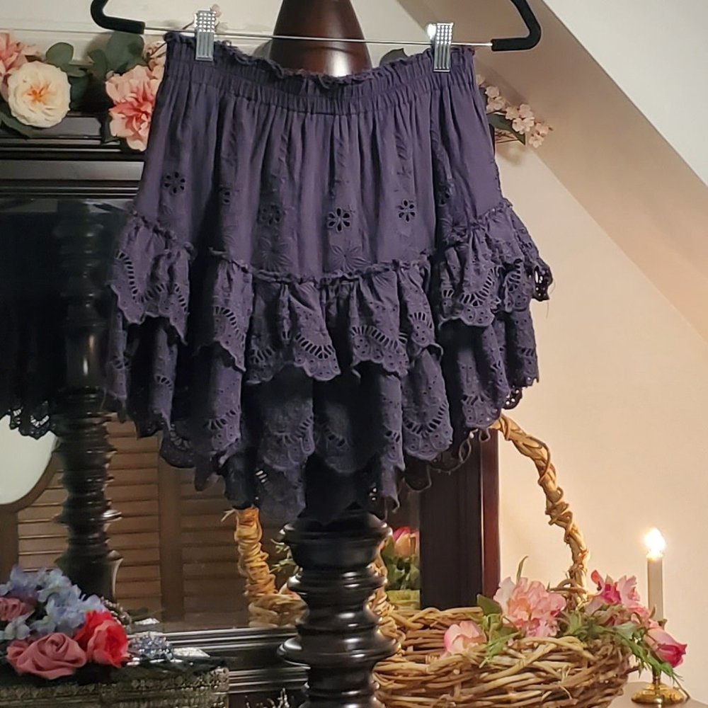 LoveShackFancy  Ruffle Mini Skirt Lace Black Small